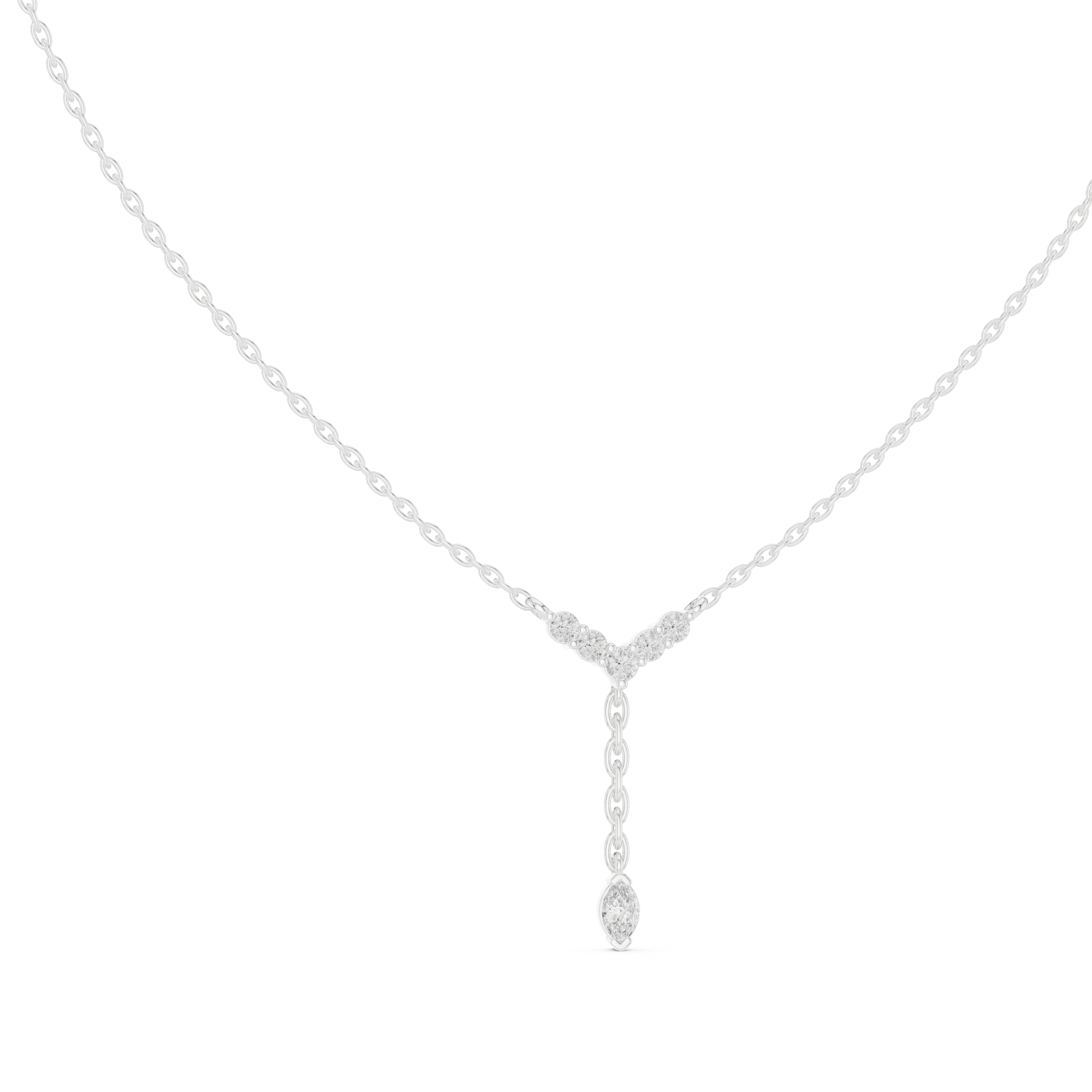 Minimal diamond drop pendant in gold with marquise and round lab grown diamonds by Signora Jewels
