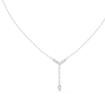 Minimal diamond drop pendant in gold with marquise and round lab grown diamonds by Signora Jewels