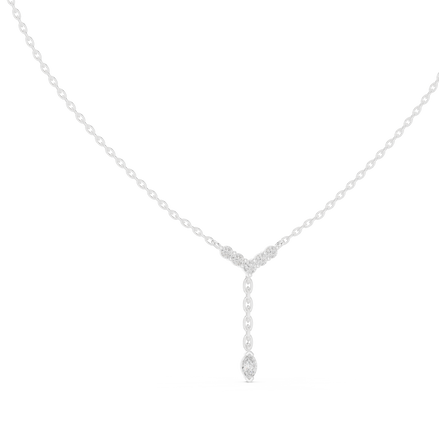 Minimal diamond drop pendant in gold with marquise and round lab grown diamonds by Signora Jewels