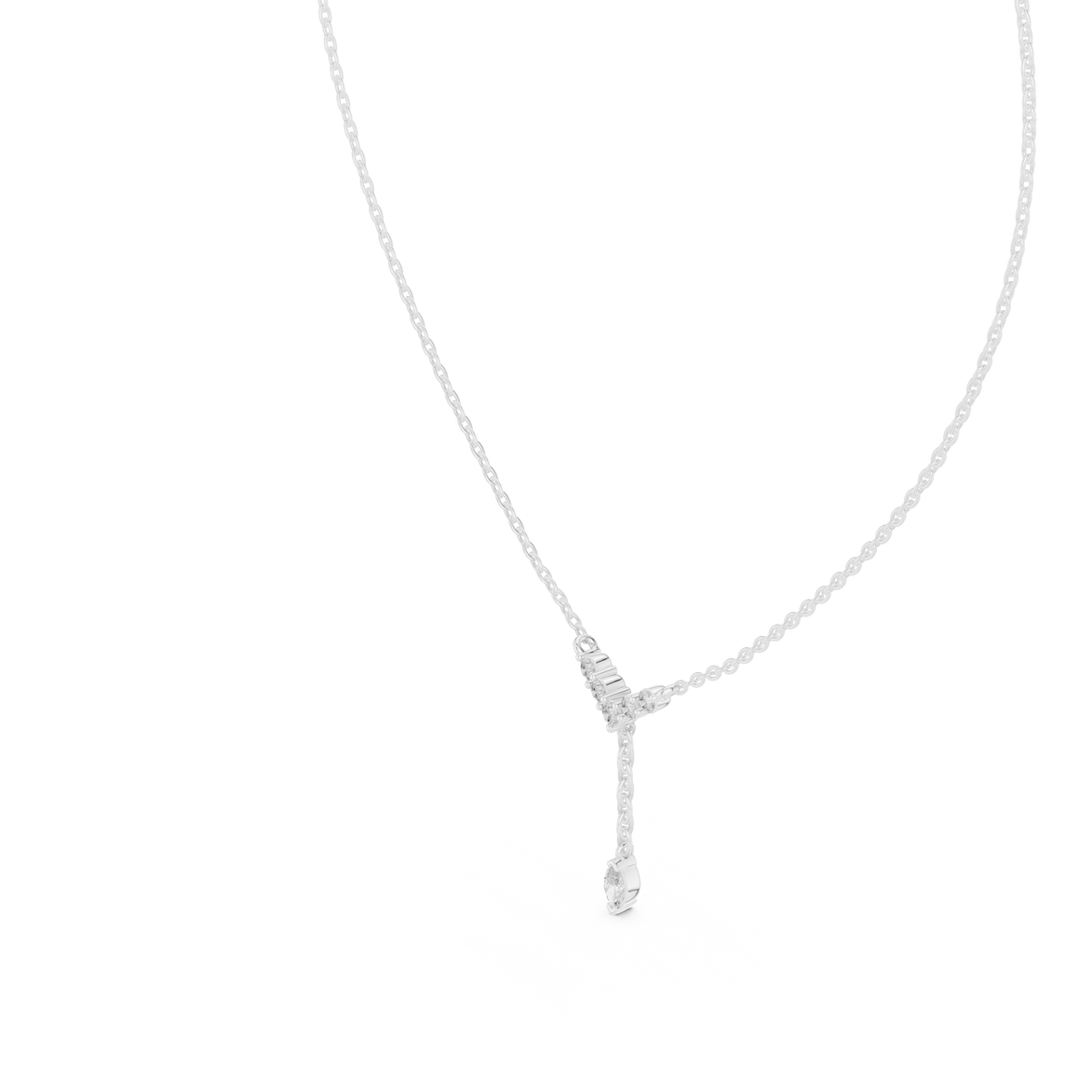 Minimal diamond drop pendant in gold with marquise and round lab grown diamonds by Signora Jewels