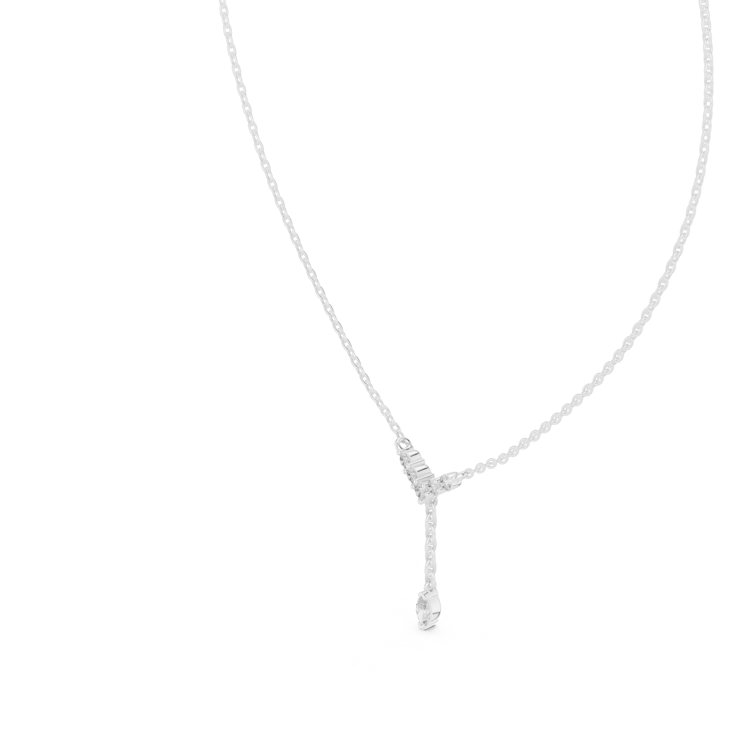 Minimal diamond drop pendant in gold with marquise and round lab grown diamonds by Signora Jewels