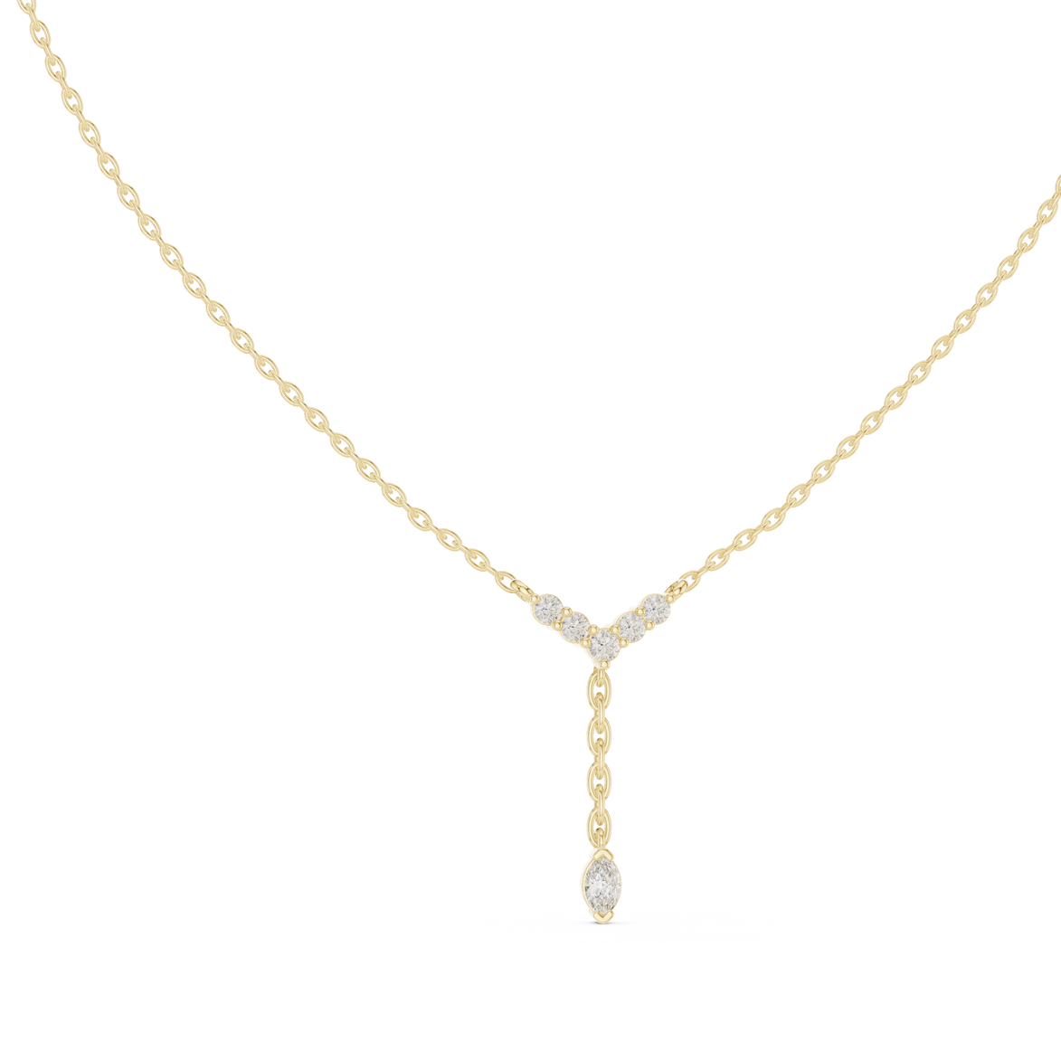 Minimal diamond drop pendant in gold with marquise and round lab grown diamonds by Signora Jewels