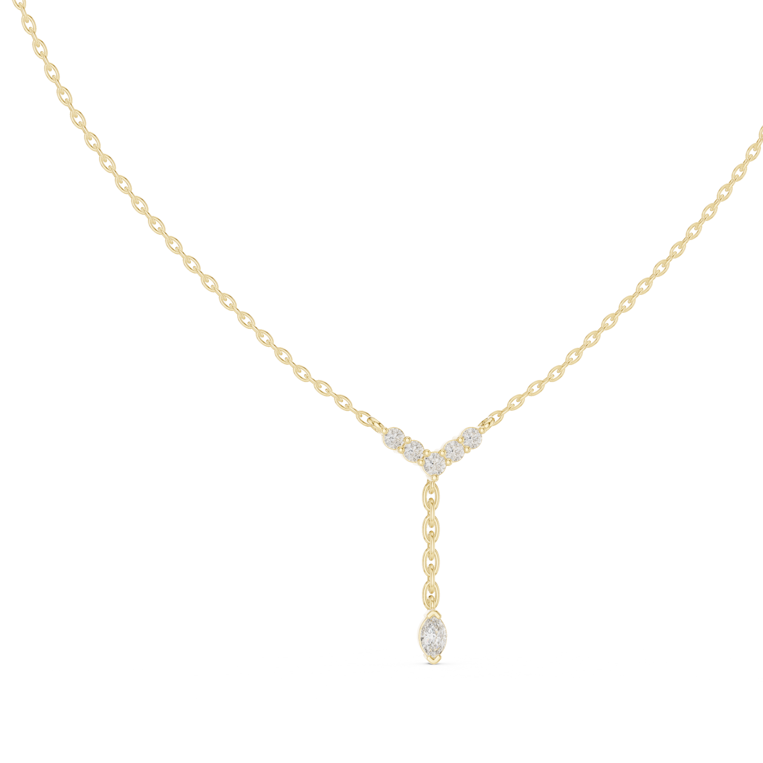 Minimal diamond drop pendant in gold with marquise and round lab grown diamonds by Signora Jewels