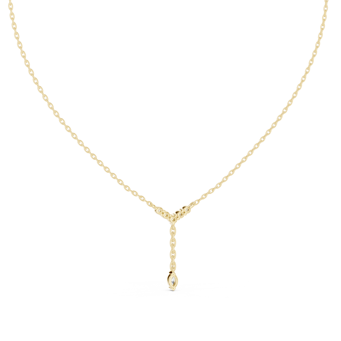 Minimal diamond drop pendant in gold with marquise and round lab grown diamonds by Signora Jewels