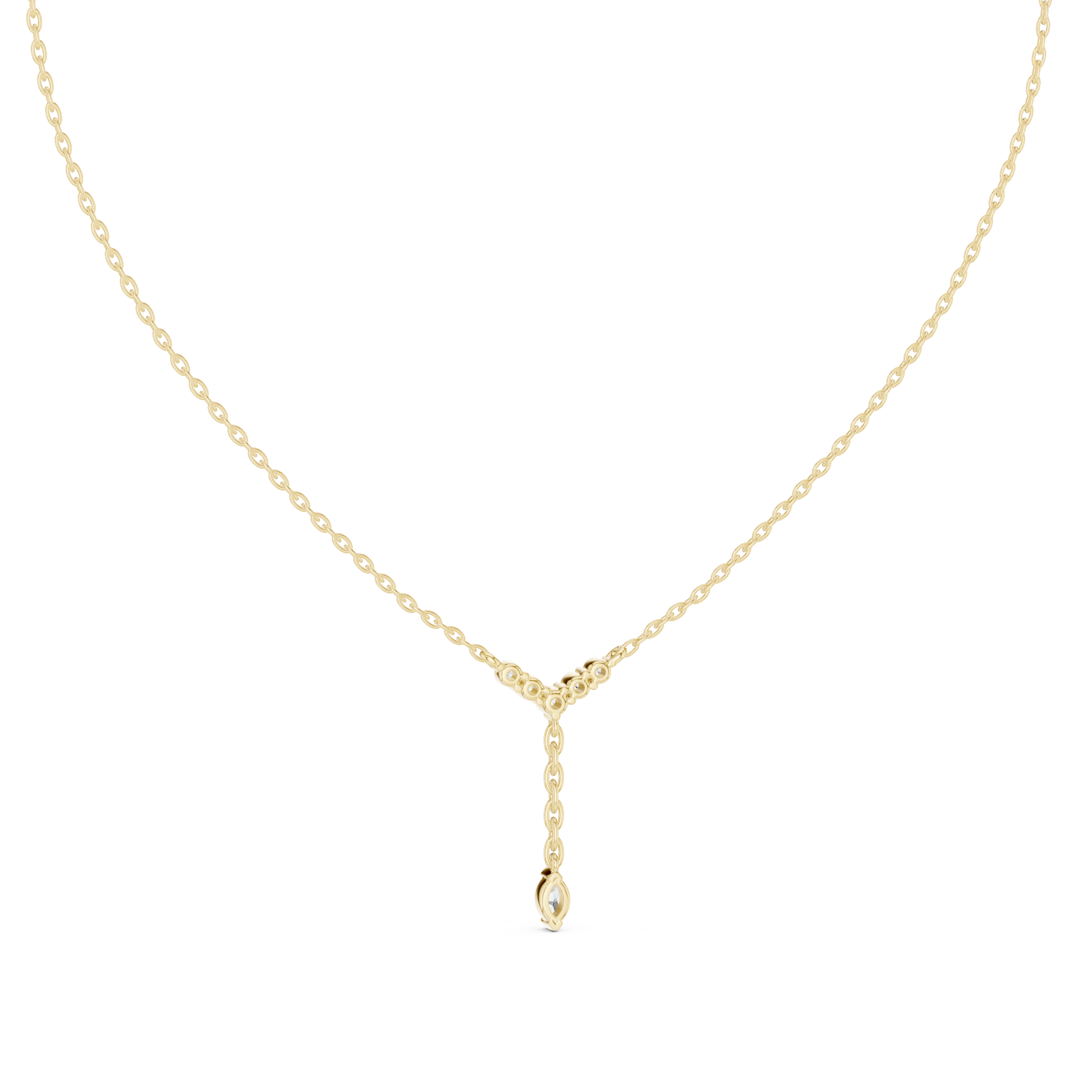 Minimal diamond drop pendant in gold with marquise and round lab grown diamonds by Signora Jewels