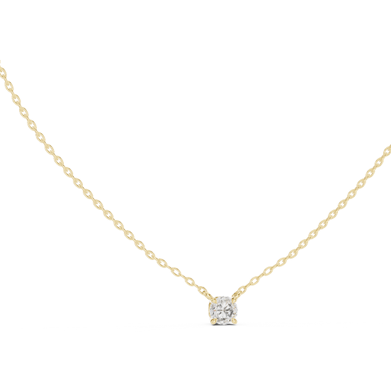 round lab grown diamond minimal prong pendant in yellow gold