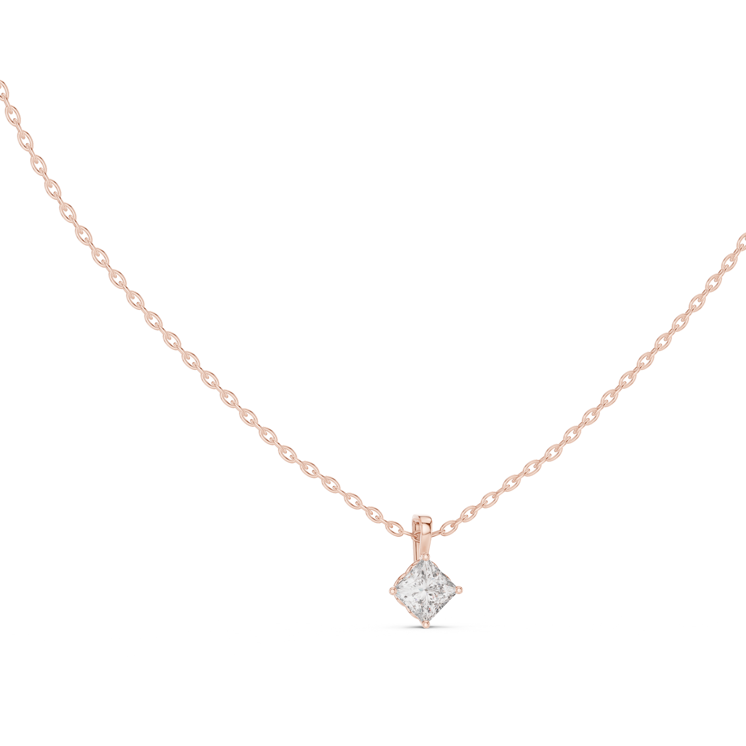 Minimal princess cut solitaire diamond pendant in gold with lab grown diamond by Signora Jewels