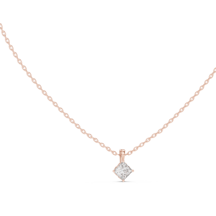 Minimal princess cut solitaire diamond pendant in gold with lab grown diamond by Signora Jewels