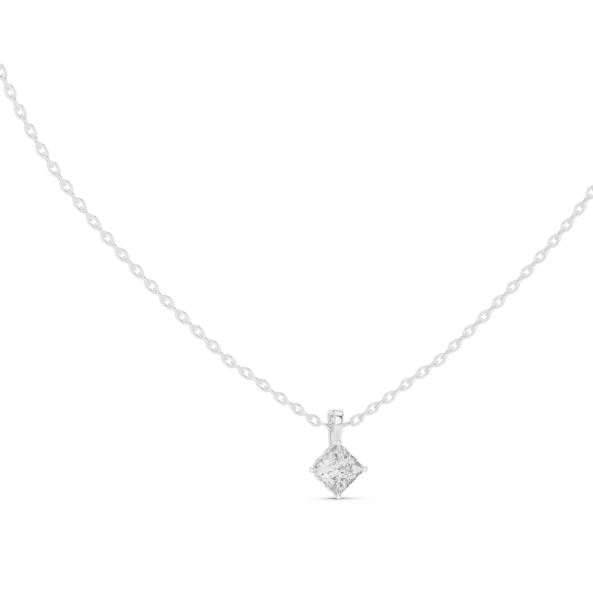 Minimal princess cut solitaire diamond pendant in gold with lab grown diamond by Signora Jewels