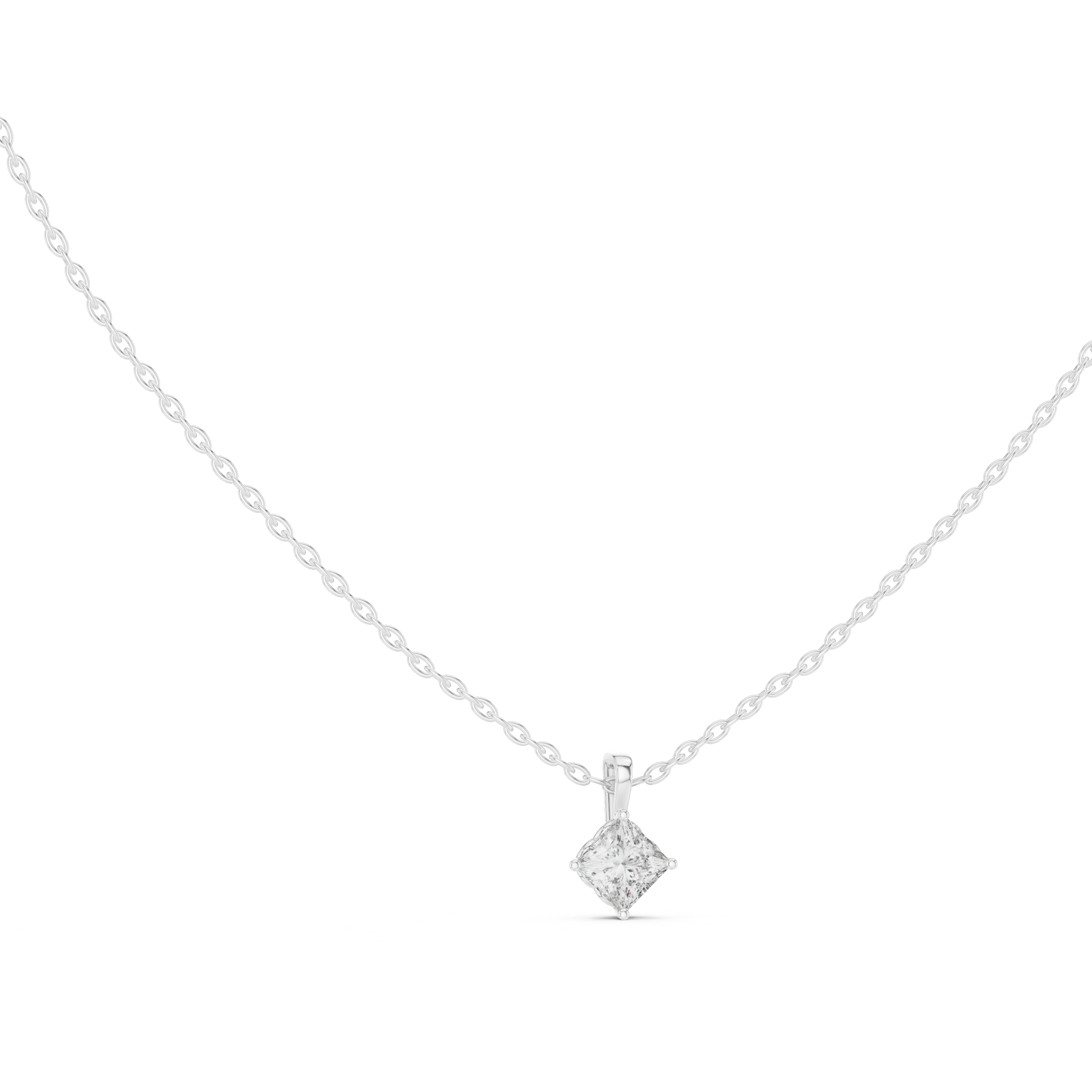 Minimal princess cut solitaire diamond pendant in gold with lab grown diamond by Signora Jewels