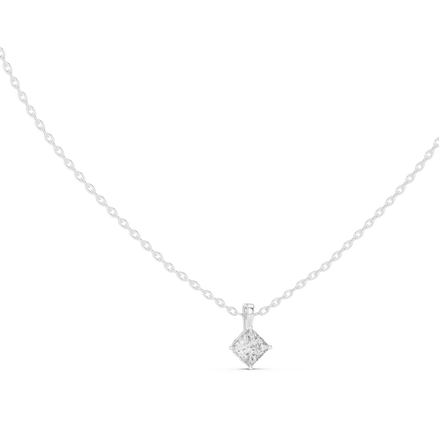 Minimal princess cut solitaire diamond pendant in gold with lab grown diamond by Signora Jewels