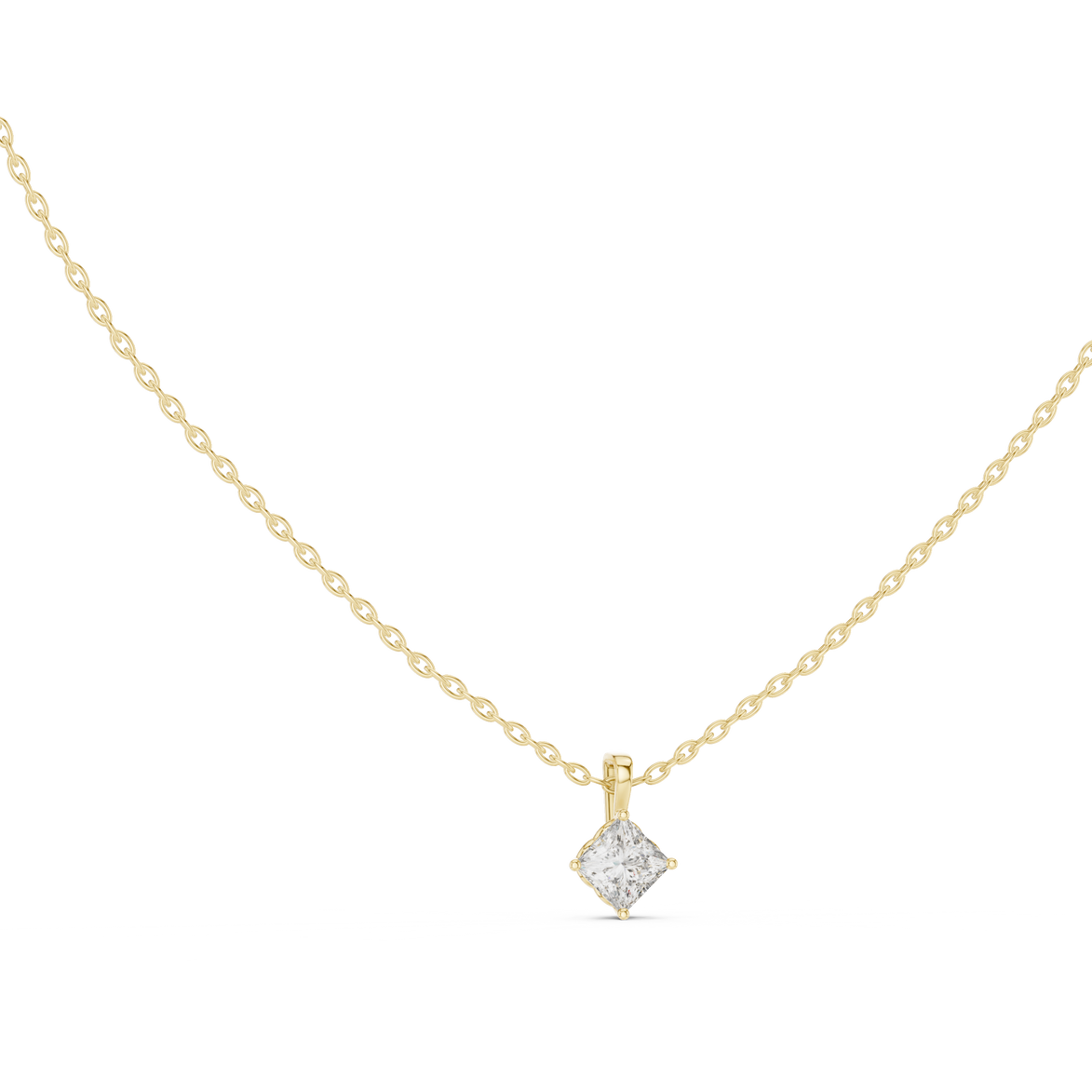 Minimal princess cut solitaire diamond pendant in gold with lab grown diamond by Signora Jewels