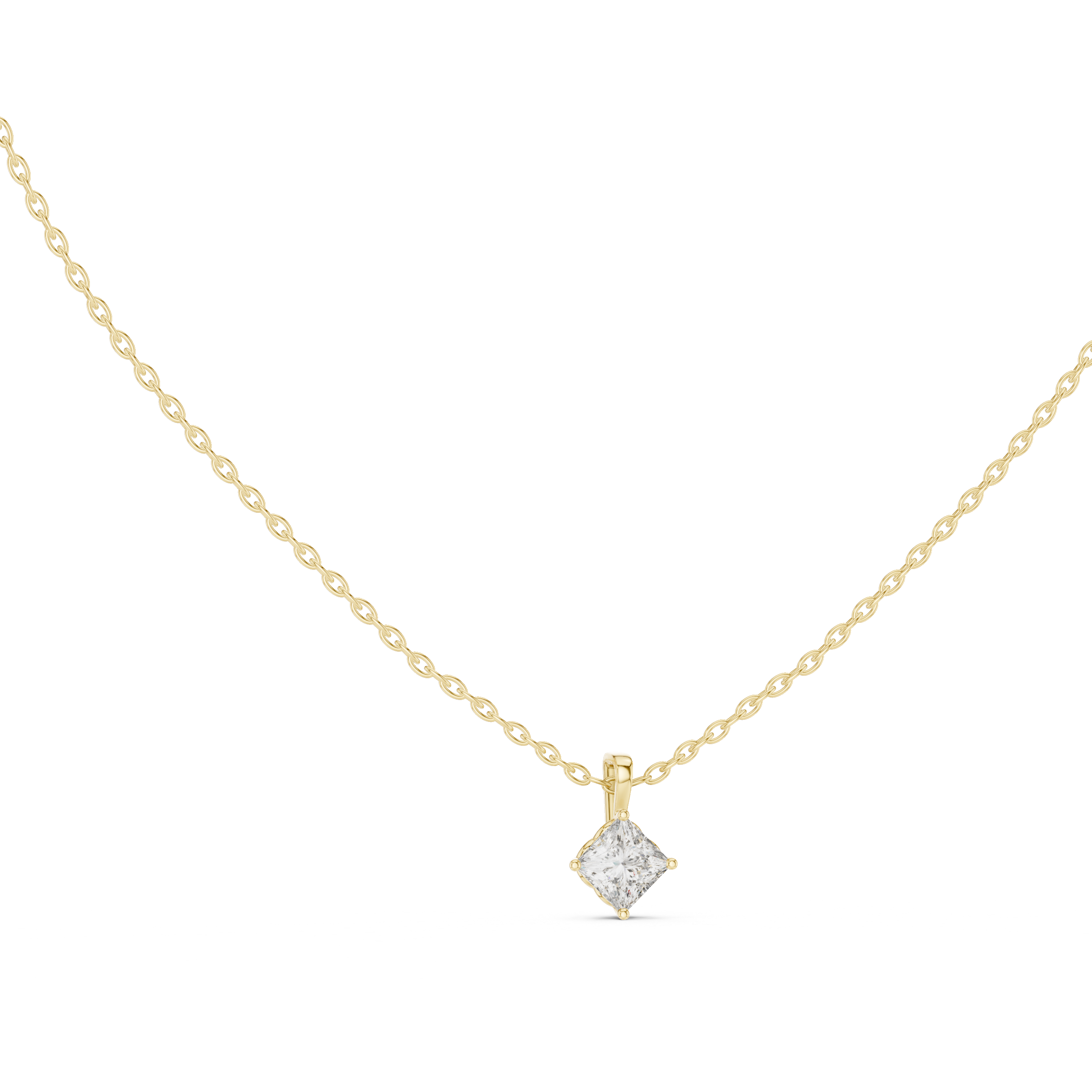 Minimal princess cut solitaire diamond pendant in gold with lab grown diamond by Signora Jewels
