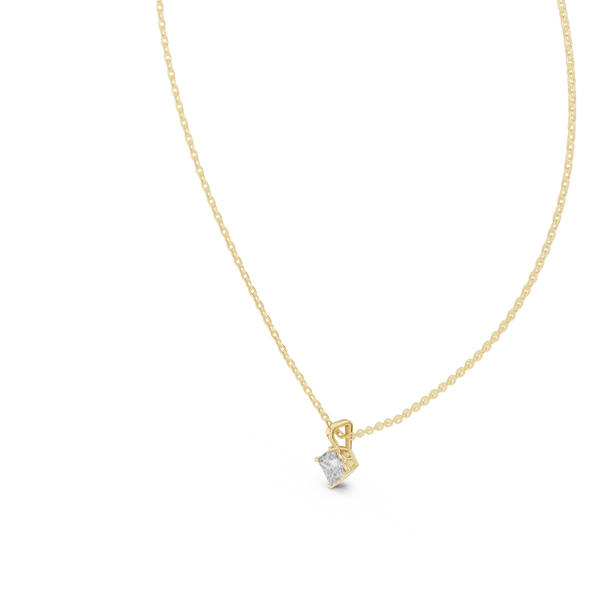 Minimal princess cut solitaire diamond pendant in gold with lab grown diamond by Signora Jewels