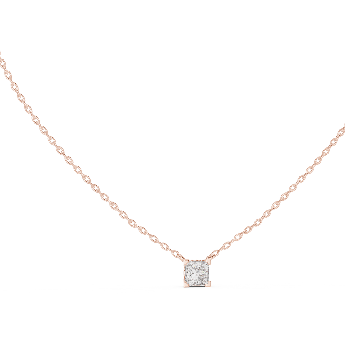 Minimal princess cut solitaire diamond pendant in gold with lab grown diamond by Signora Jewels