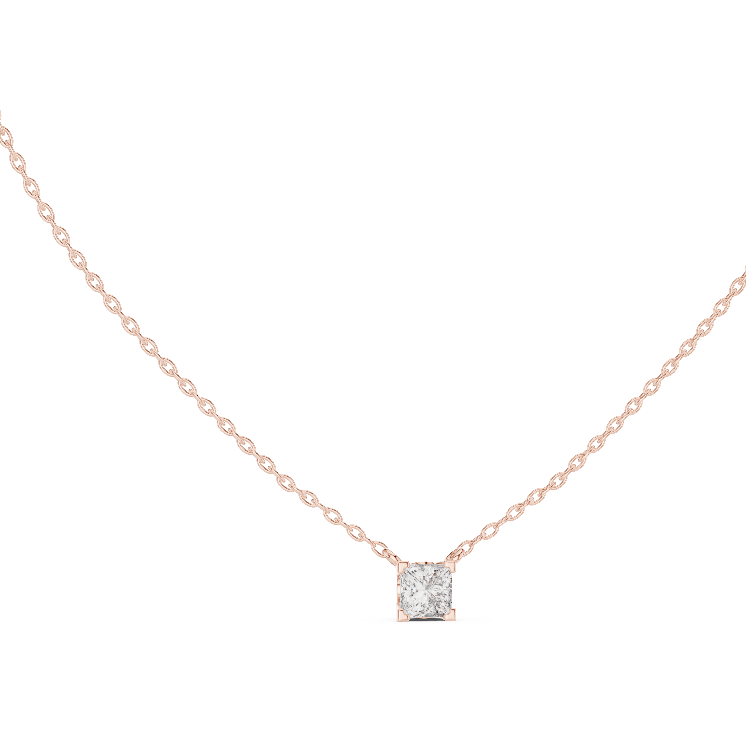Minimal princess cut solitaire diamond pendant in gold with lab grown diamond by Signora Jewels