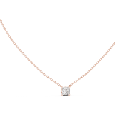 Minimal princess cut solitaire diamond pendant in gold with lab grown diamond by Signora Jewels