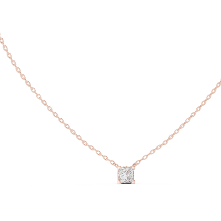 Minimal princess cut solitaire diamond pendant in gold with lab grown diamond by Signora Jewels