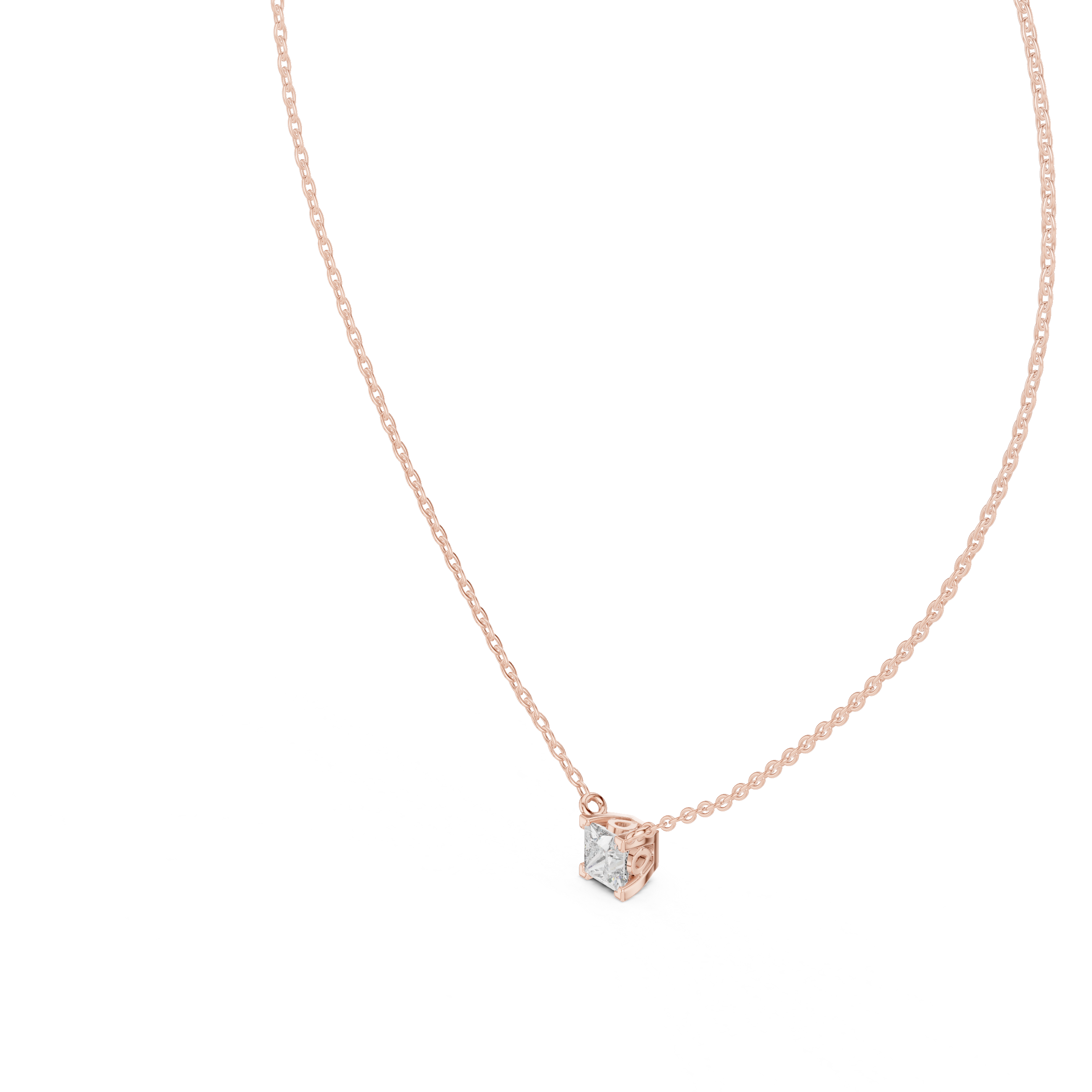 Minimal princess cut solitaire diamond pendant in gold with lab grown diamond by Signora Jewels