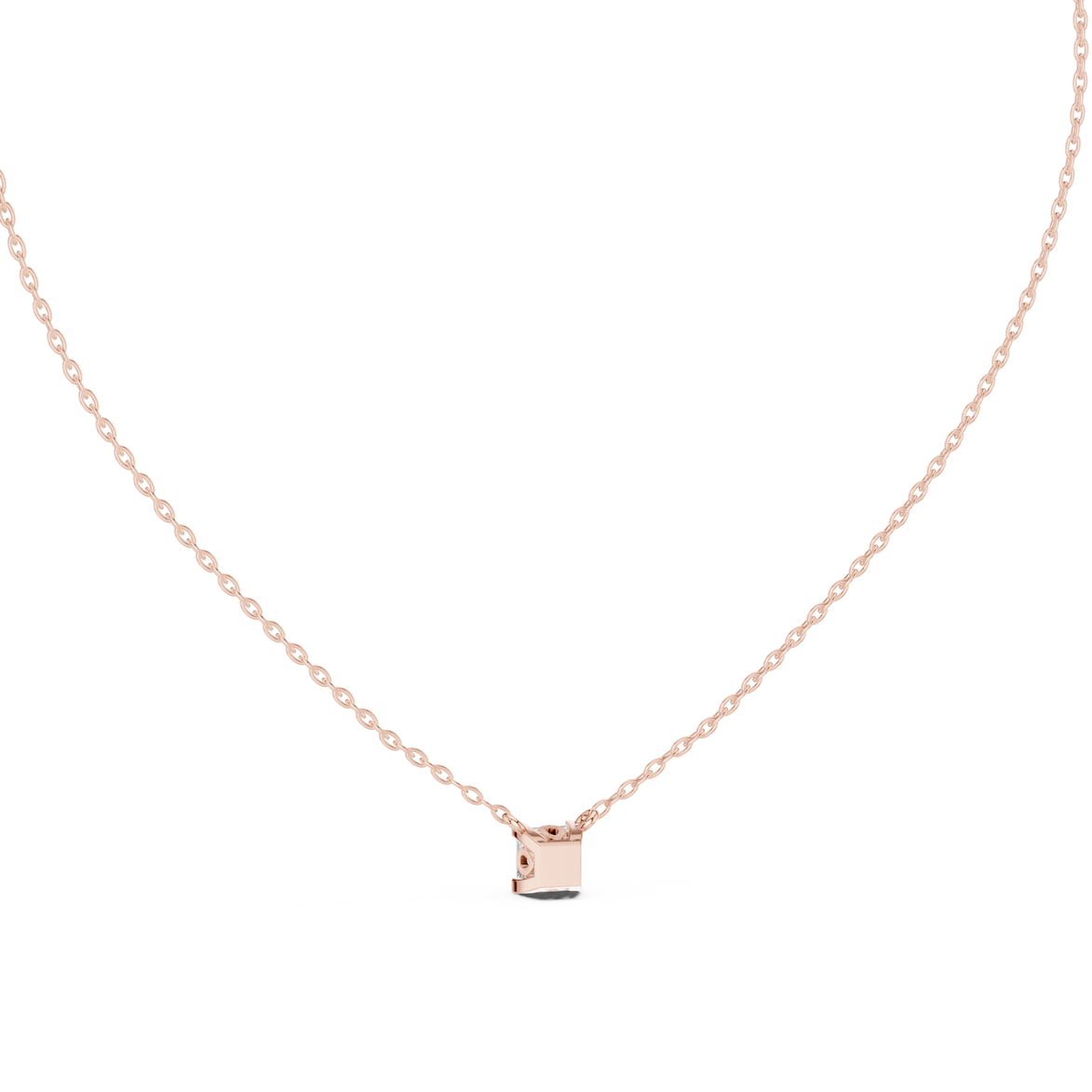 Minimal princess cut solitaire diamond pendant in gold with lab grown diamond by Signora Jewels