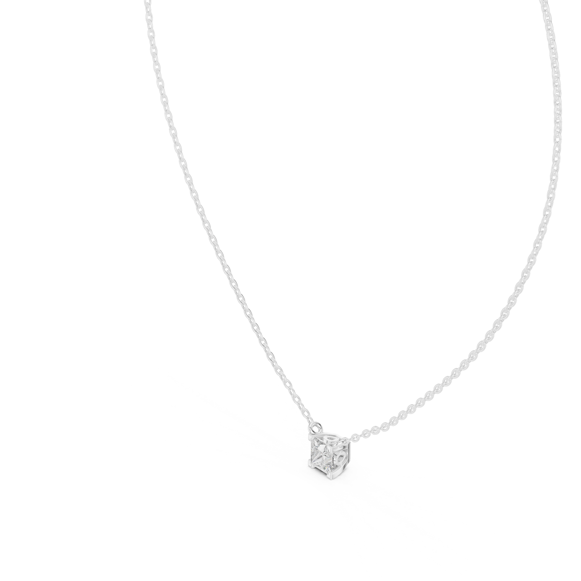 Minimal princess cut solitaire diamond pendant in gold with lab grown diamond by Signora Jewels