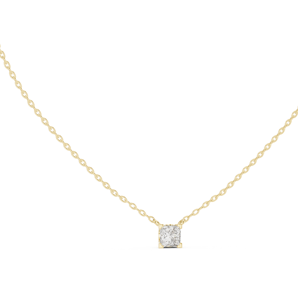 Minimal princess cut solitaire diamond pendant in gold with lab grown diamond by Signora Jewels