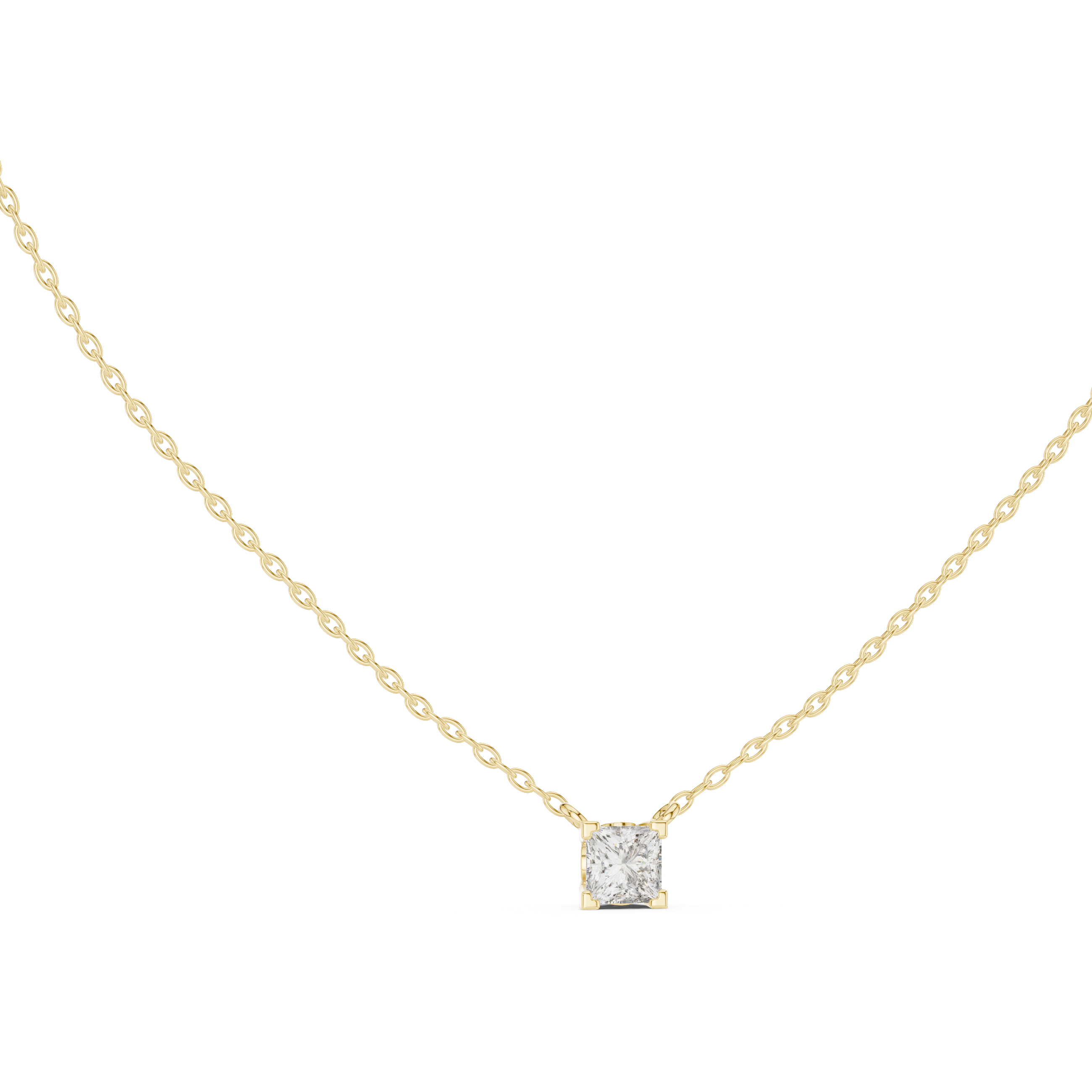 Minimal princess cut solitaire diamond pendant in gold with lab grown diamond by Signora Jewels