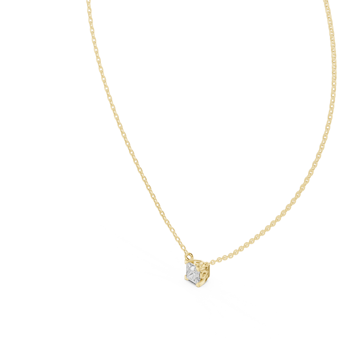 Minimal princess cut solitaire diamond pendant in gold with lab grown diamond by Signora Jewels