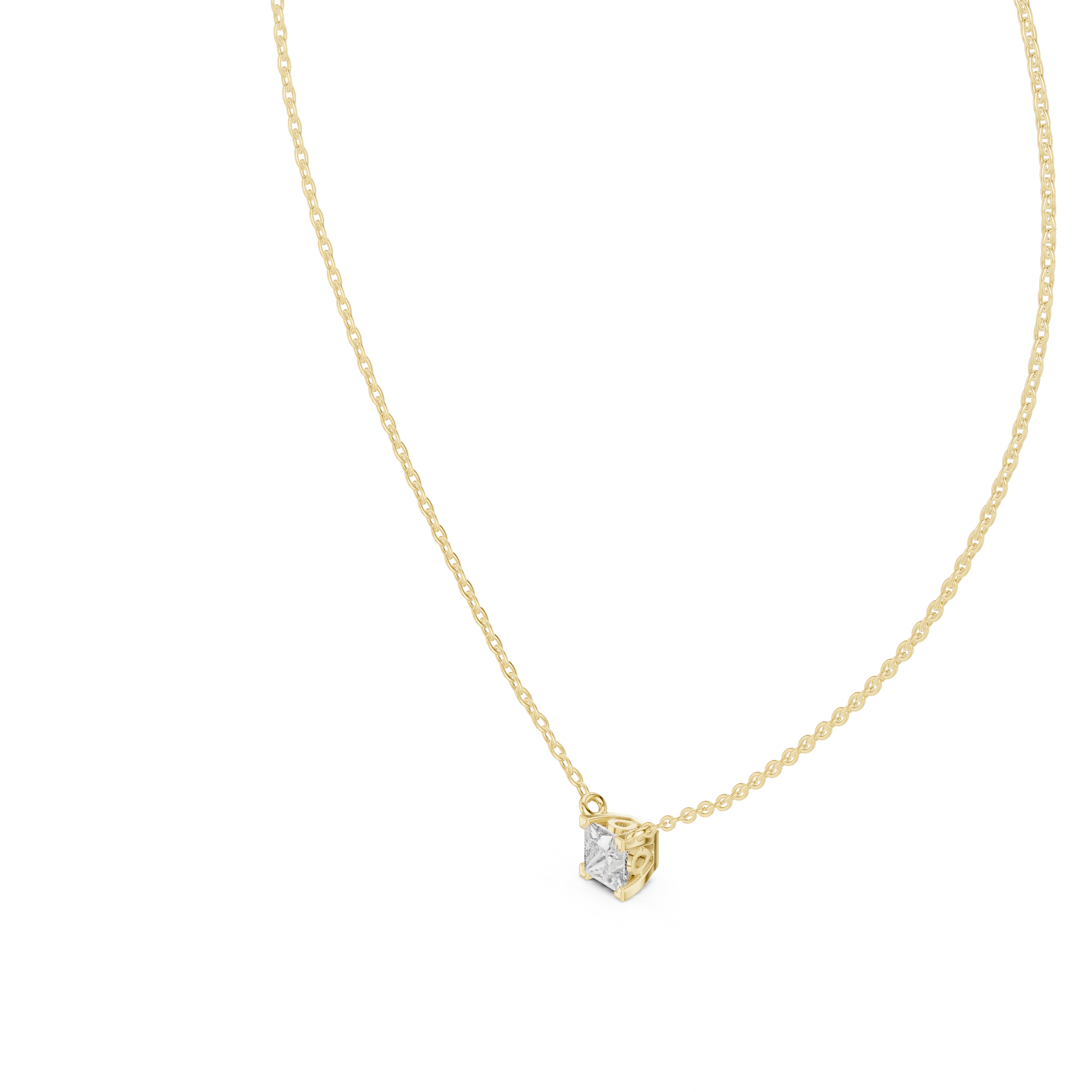 Minimal princess cut solitaire diamond pendant in gold with lab grown diamond by Signora Jewels