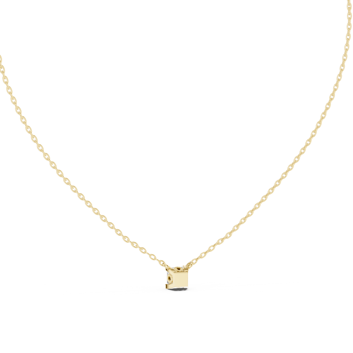 Minimal princess cut solitaire diamond pendant in gold with lab grown diamond by Signora Jewels