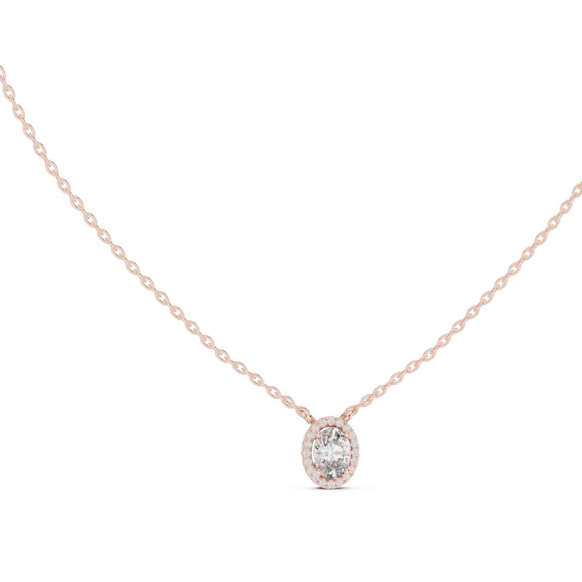 Minimal oval halo diamond pendant in gold with lab grown diamonds by Signora Jewels