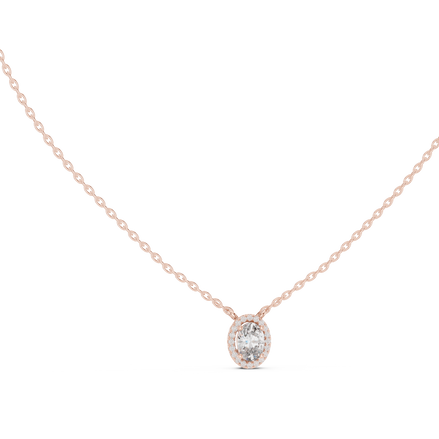 Minimal oval halo diamond pendant in gold with lab grown diamonds by Signora Jewels