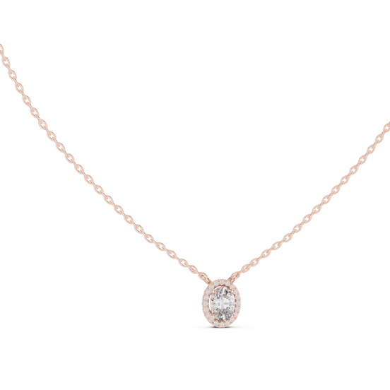 Minimal oval halo diamond pendant in gold with lab grown diamonds by Signora Jewels