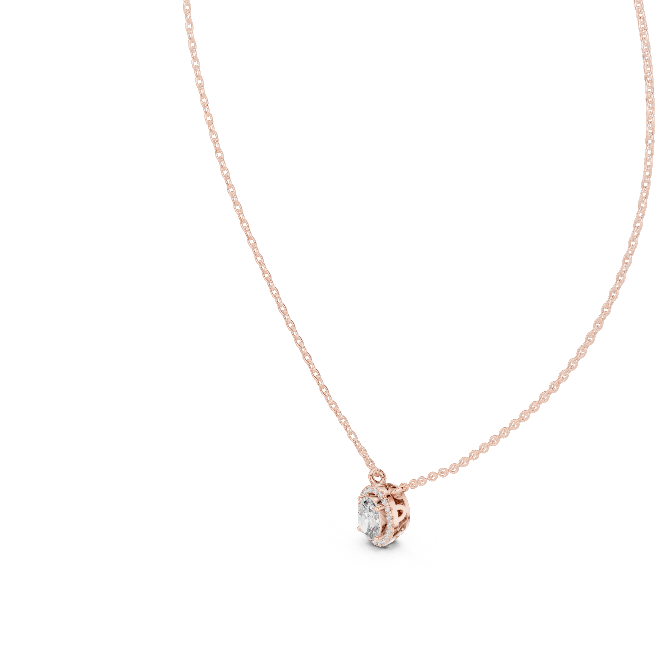 Minimal oval halo diamond pendant in gold with lab grown diamonds by Signora Jewels
