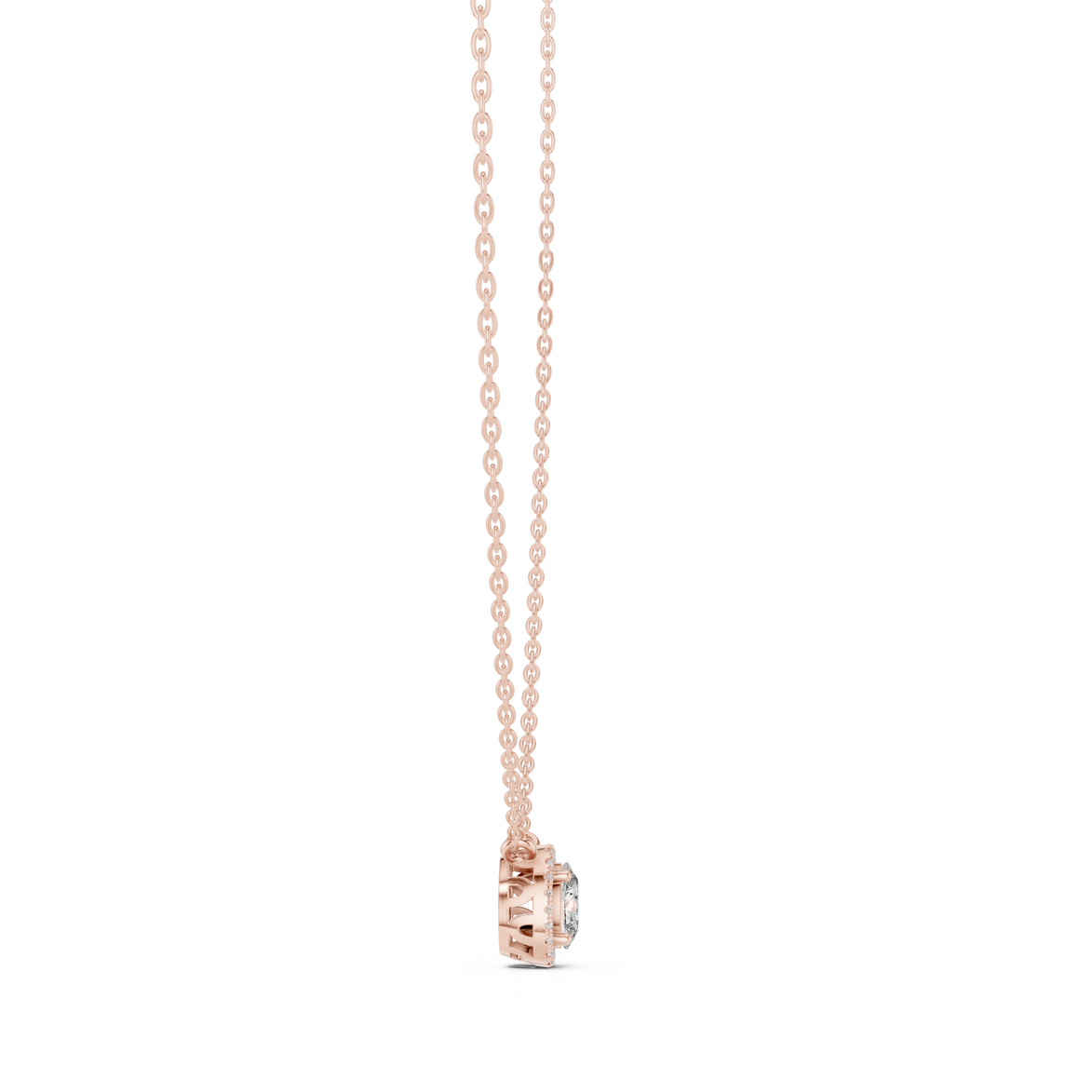 Minimal oval halo diamond pendant in gold with lab grown diamonds by Signora Jewels