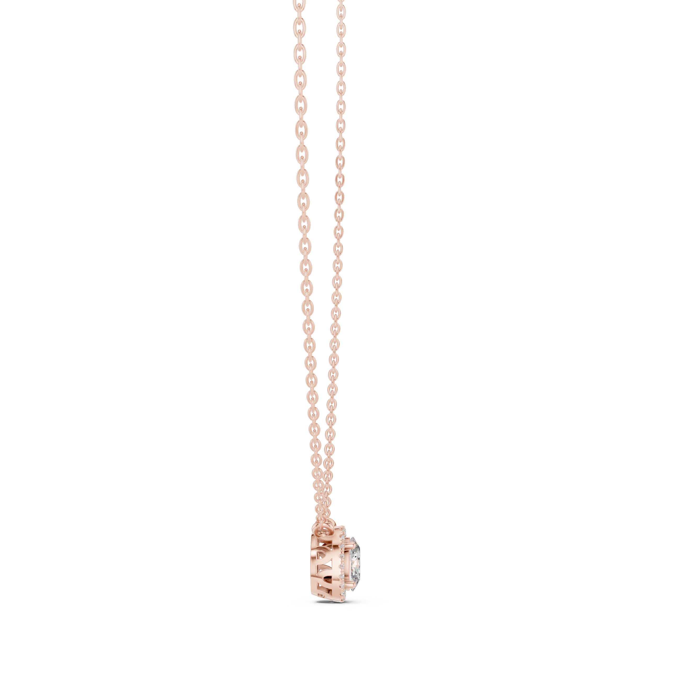 Minimal oval halo diamond pendant in gold with lab grown diamonds by Signora Jewels