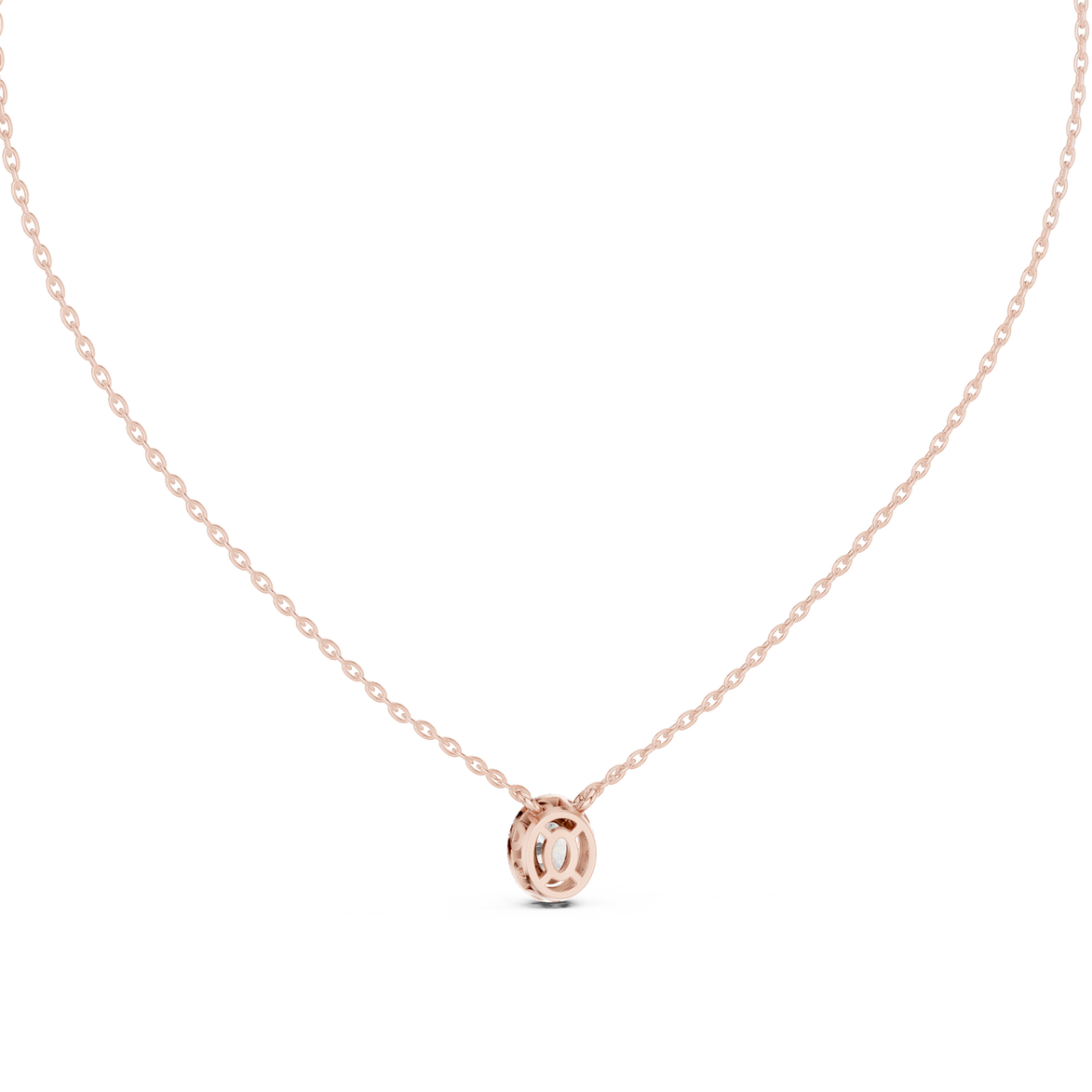 Minimal oval halo diamond pendant in gold with lab grown diamonds by Signora Jewels