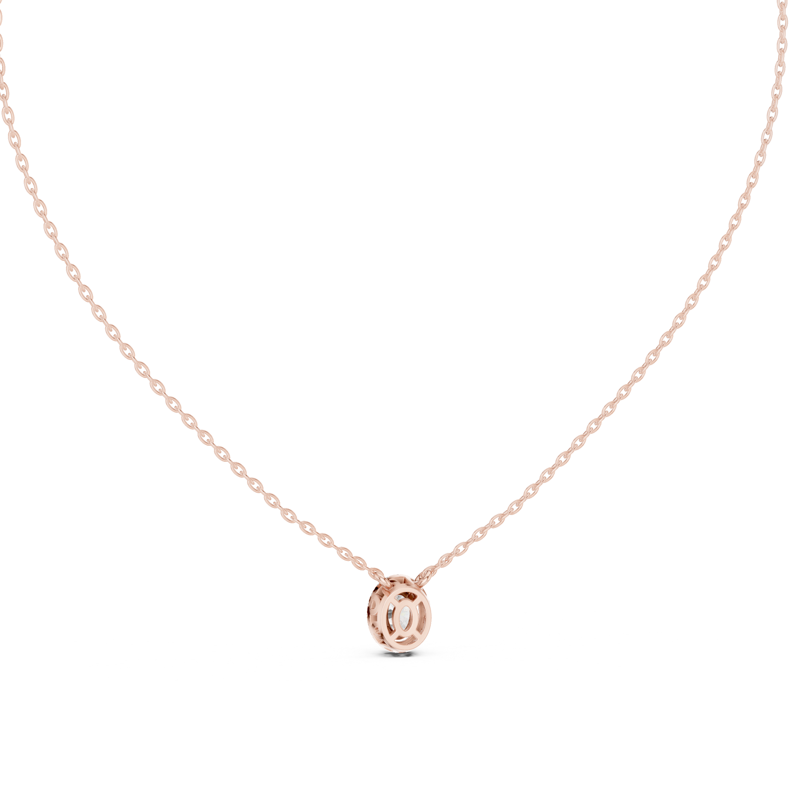 Minimal oval halo diamond pendant in gold with lab grown diamonds by Signora Jewels