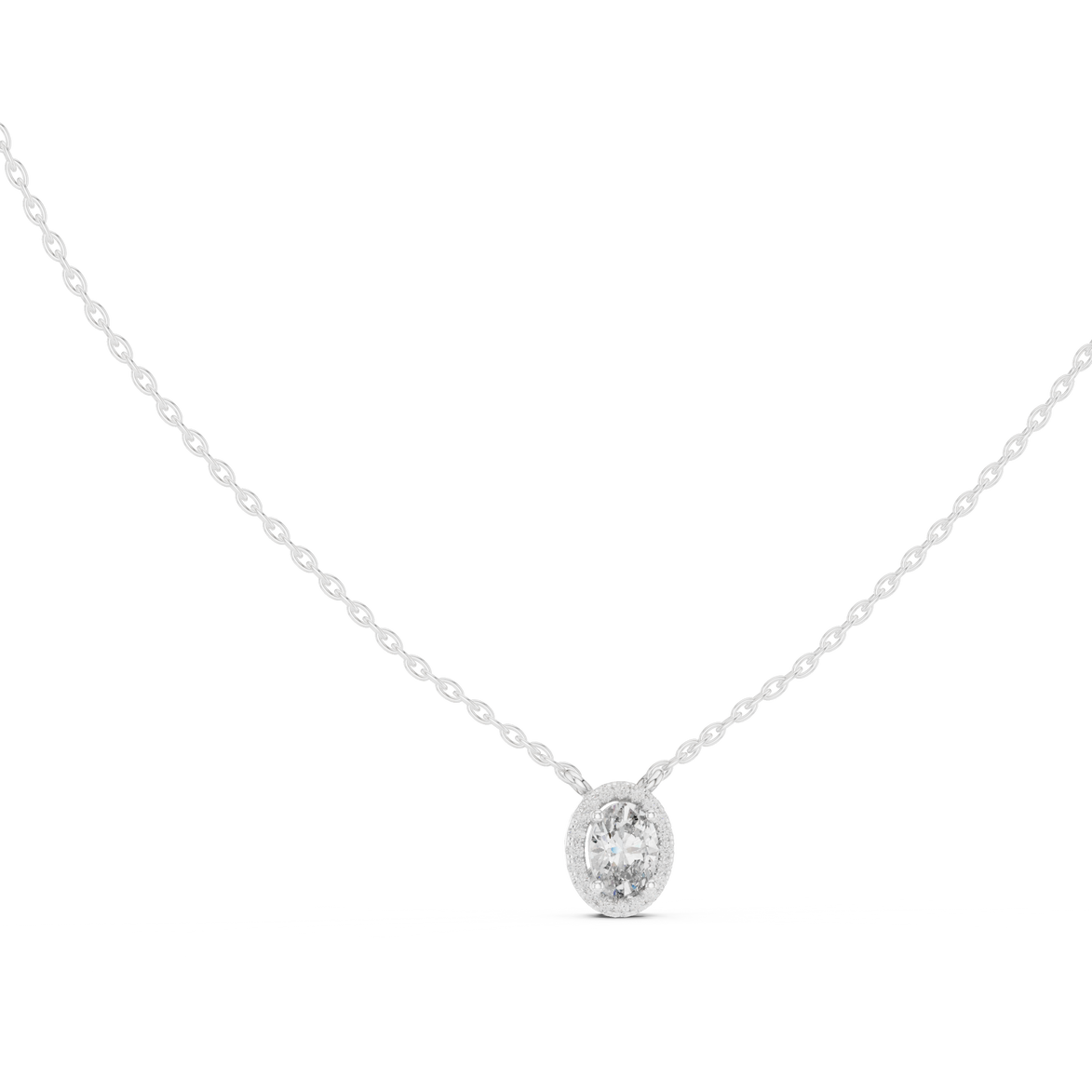 Minimal oval halo diamond pendant in gold with lab grown diamonds by Signora Jewels