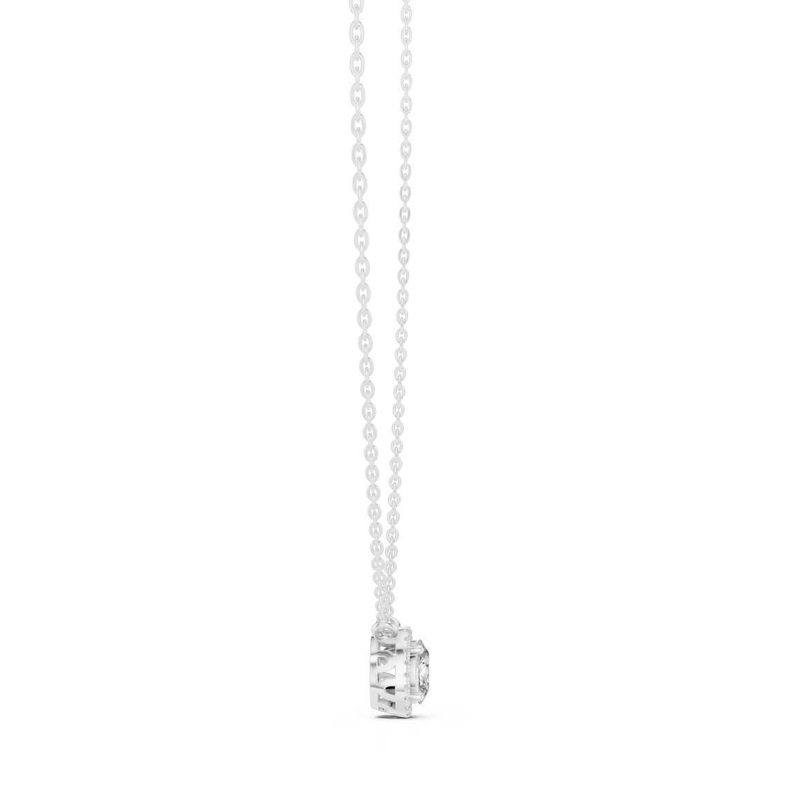 Minimal oval halo diamond pendant in gold with lab grown diamonds by Signora Jewels