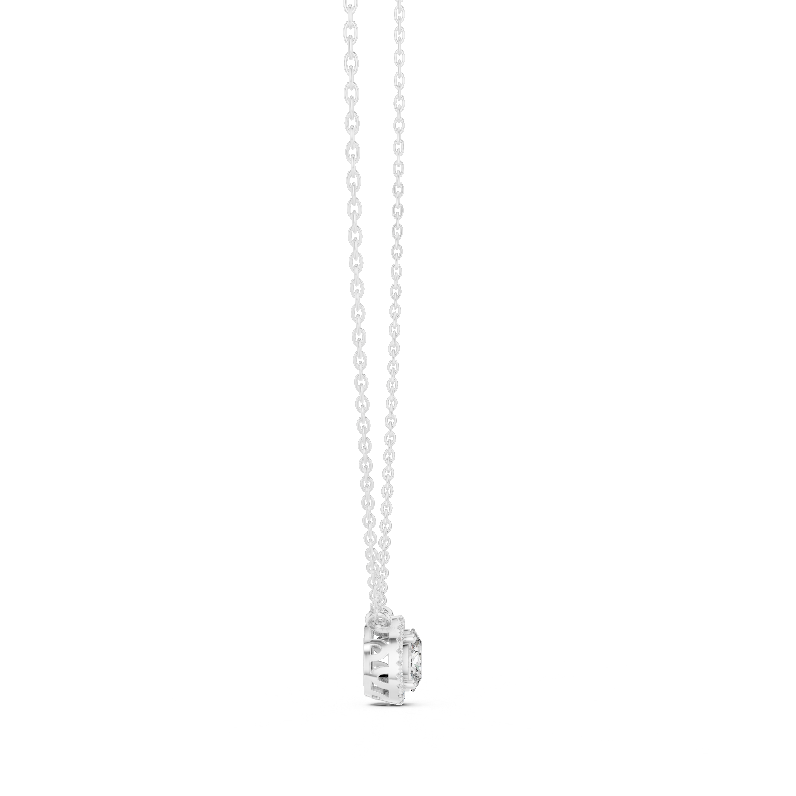 Minimal oval halo diamond pendant in gold with lab grown diamonds by Signora Jewels
