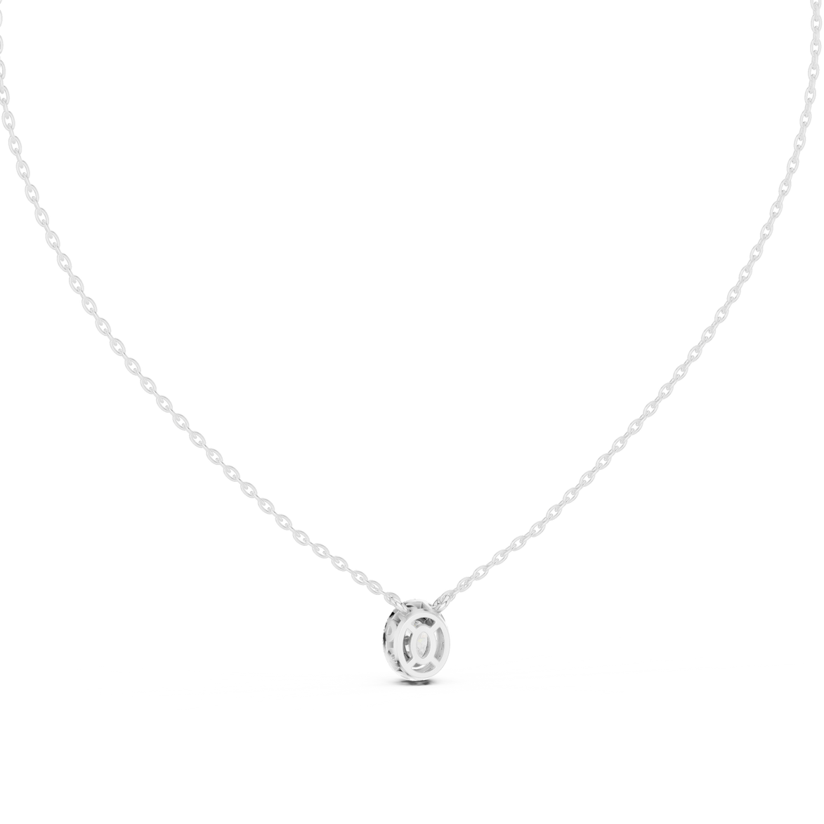 Minimal oval halo diamond pendant in gold with lab grown diamonds by Signora Jewels