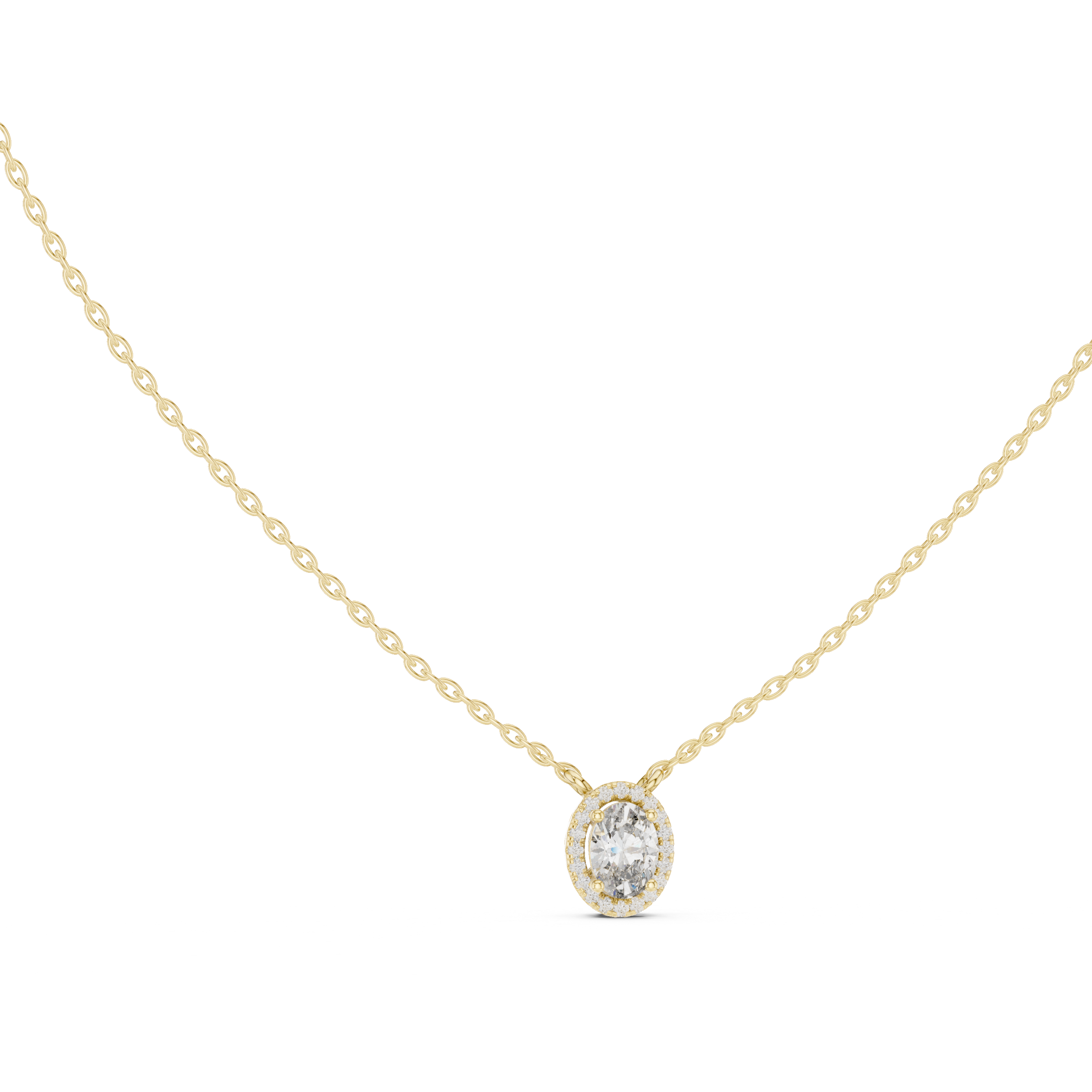 Minimal oval halo diamond pendant in gold with lab grown diamonds by Signora Jewels