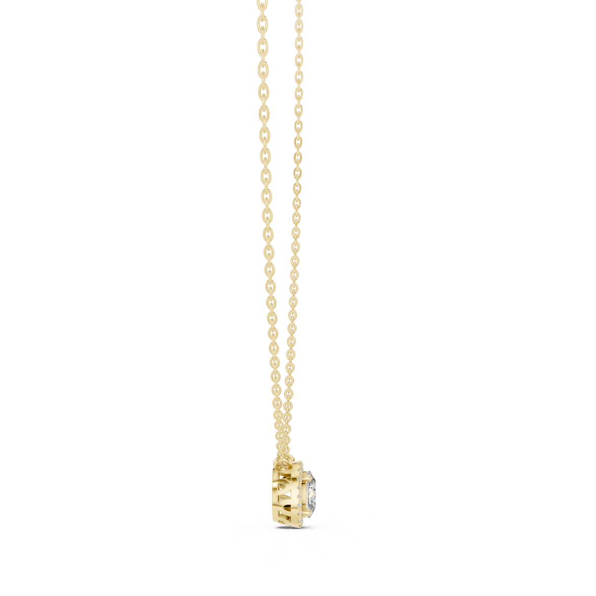 Minimal oval halo diamond pendant in gold with lab grown diamonds by Signora Jewels