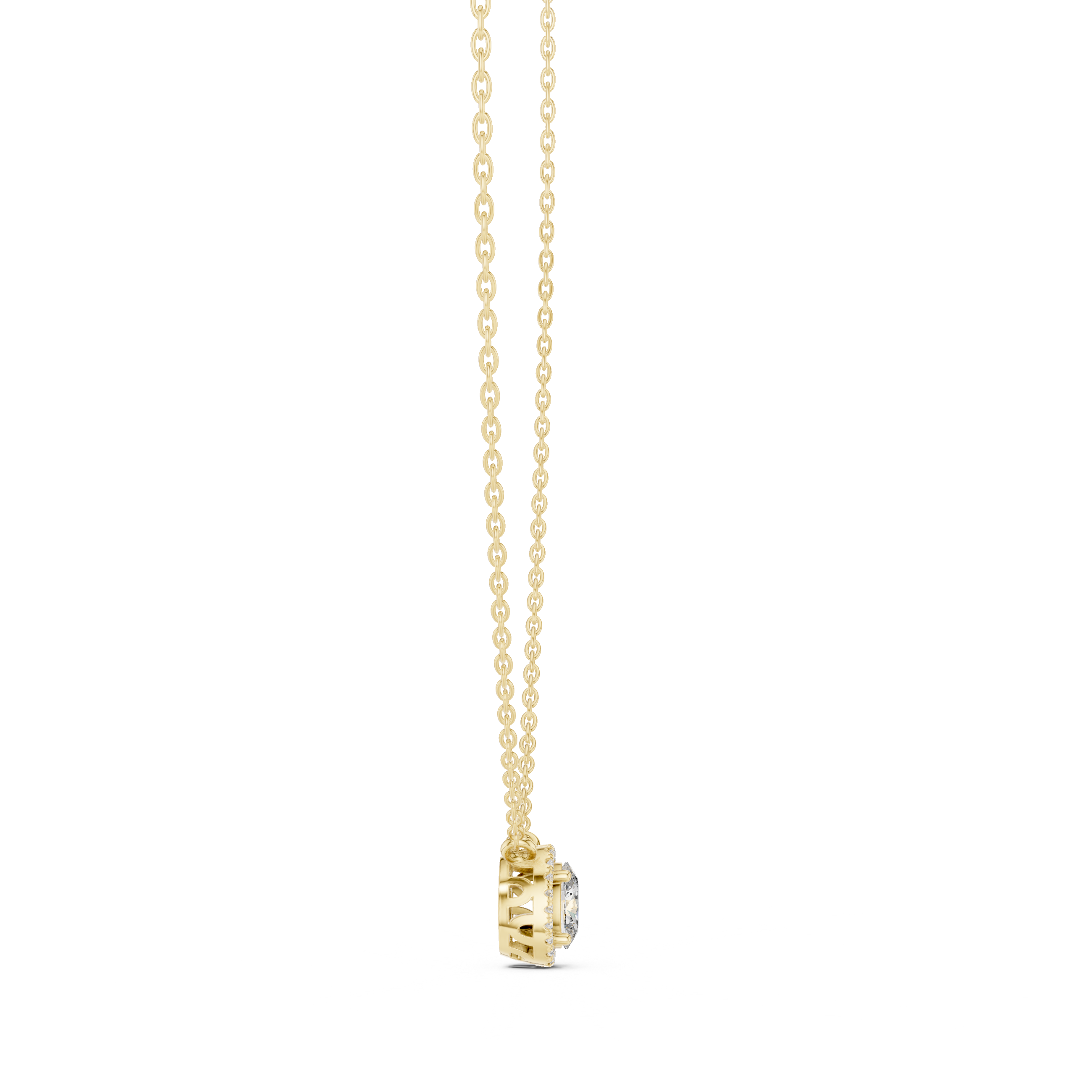 Minimal oval halo diamond pendant in gold with lab grown diamonds by Signora Jewels