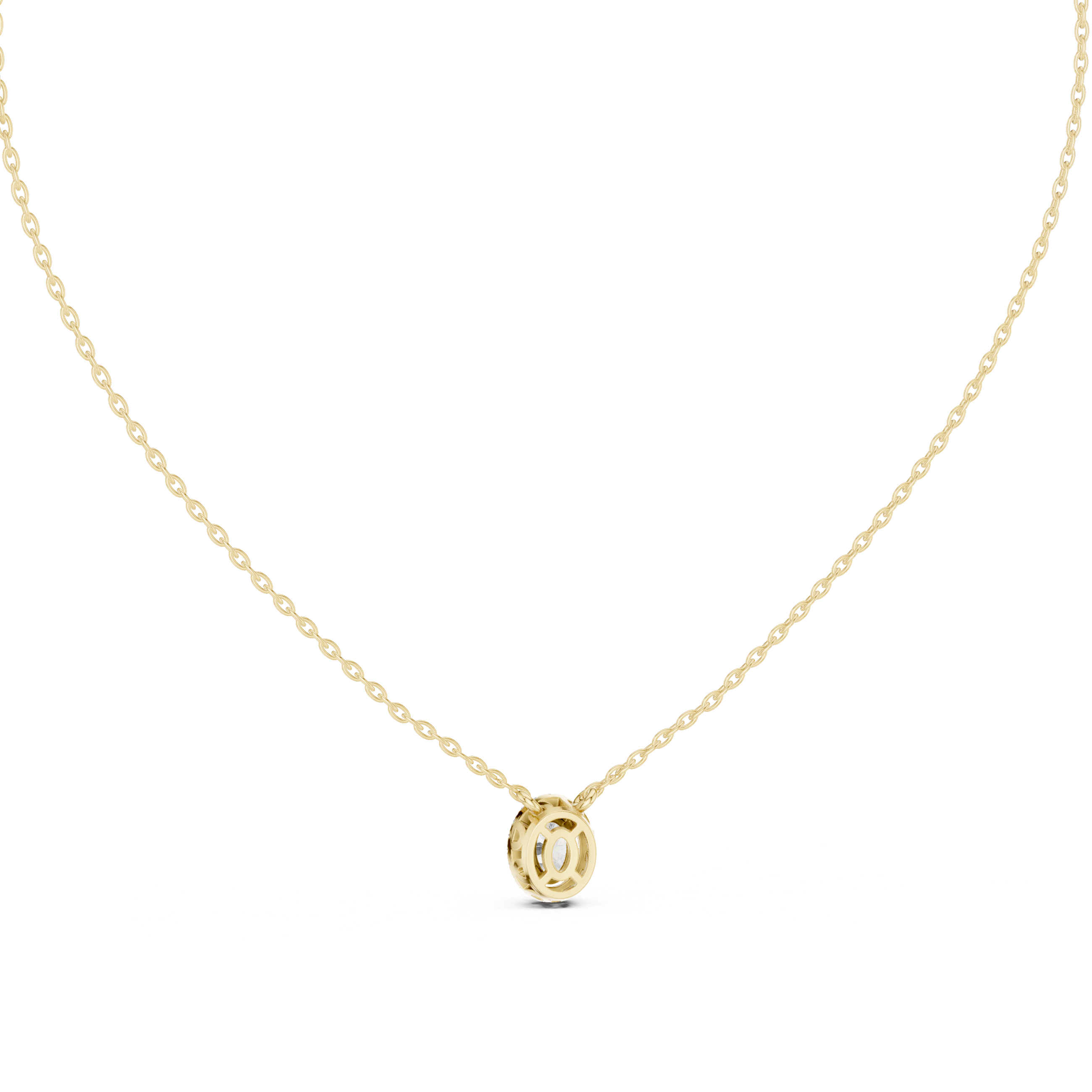 Minimal oval halo diamond pendant in gold with lab grown diamonds by Signora Jewels