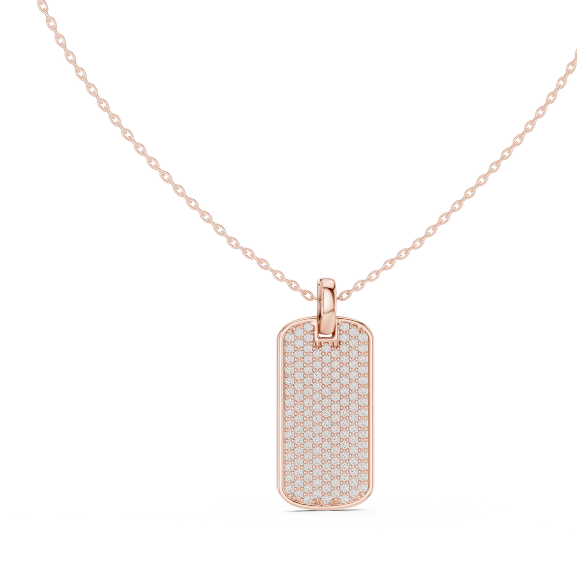 Pavé diamond rectangle dog tag pendant in gold with lab grown diamonds by Signora Jewels