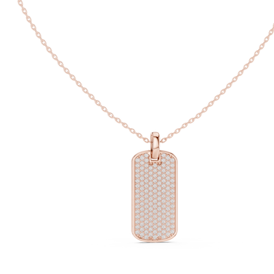 Pavé diamond rectangle dog tag pendant in gold with lab grown diamonds by Signora Jewels