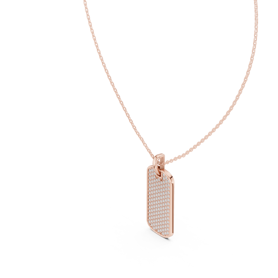 Pavé diamond rectangle dog tag pendant in gold with lab grown diamonds by Signora Jewels