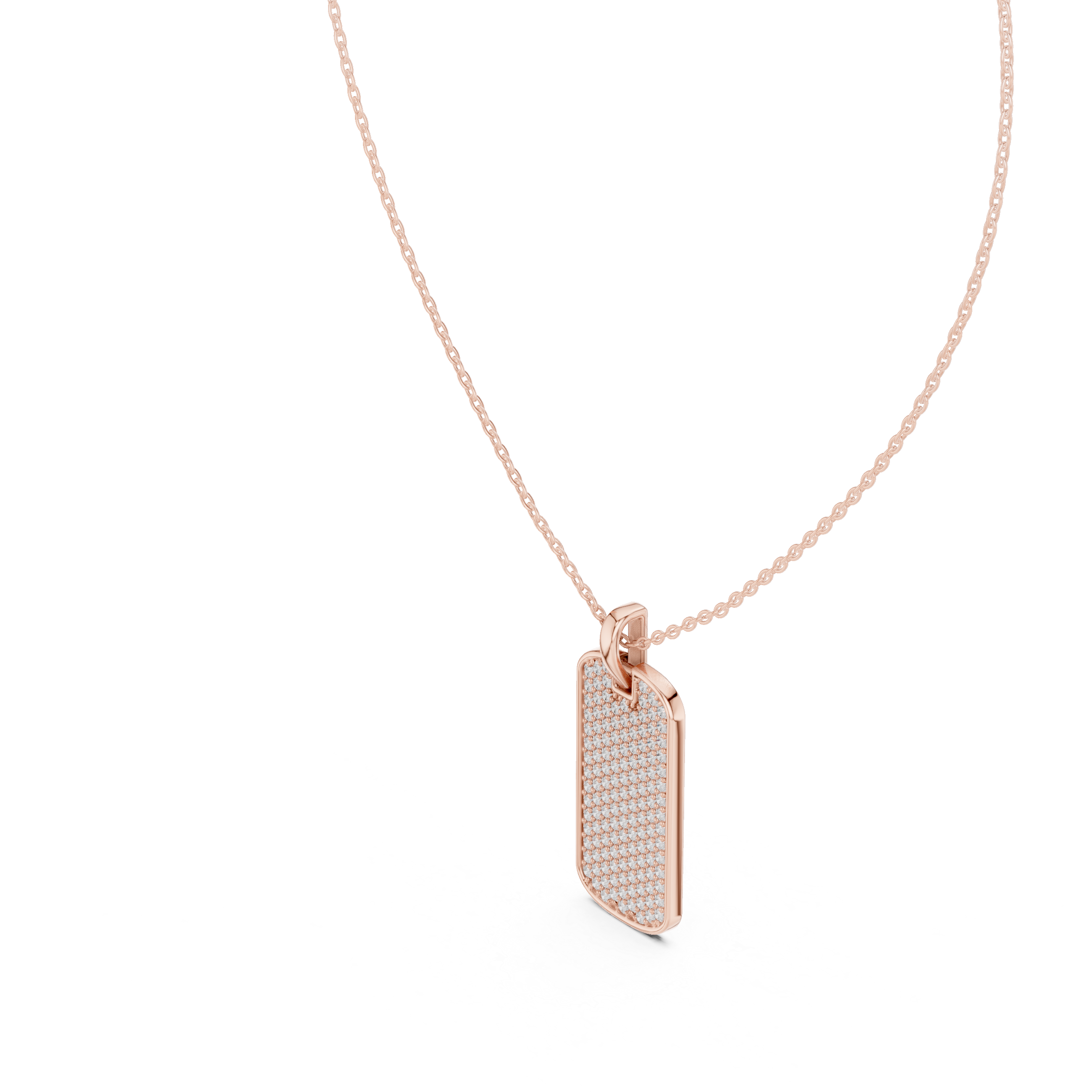 Pavé diamond rectangle dog tag pendant in gold with lab grown diamonds by Signora Jewels